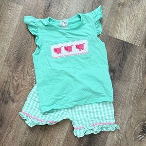 Smock Monkey Mint Green Ruffle Sleeve Top and Gingham Shorts Set